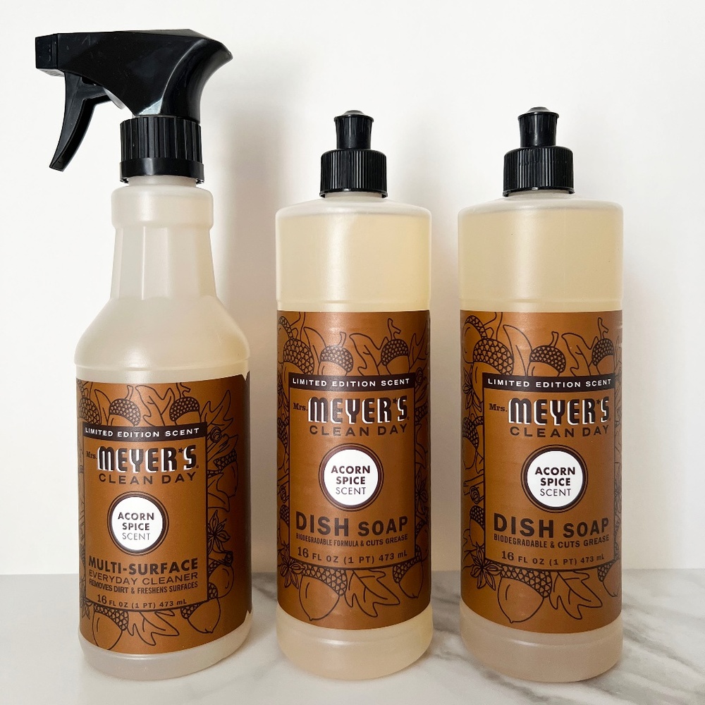 SOLD - 3 Set - Mrs. Meyer's Clean Day Acorn Spice Dish Soap & Surface Spray